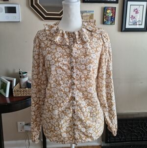 Boden 100% Cotton Like-New Floral Ruffle Collar Blouse